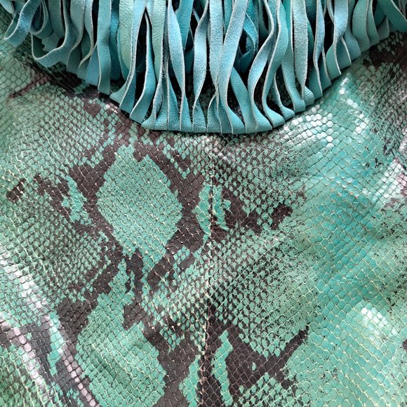 Just Cavalli Women's Python Snake Leather Green/Blue Shoulder Bag - Picture 12 of 16